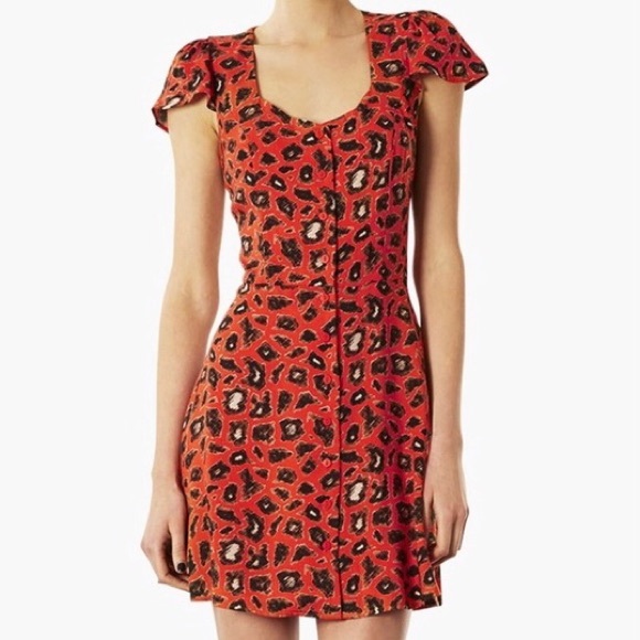 Topshop Leopard Button Front Mini Dress - Picture 1 of 7